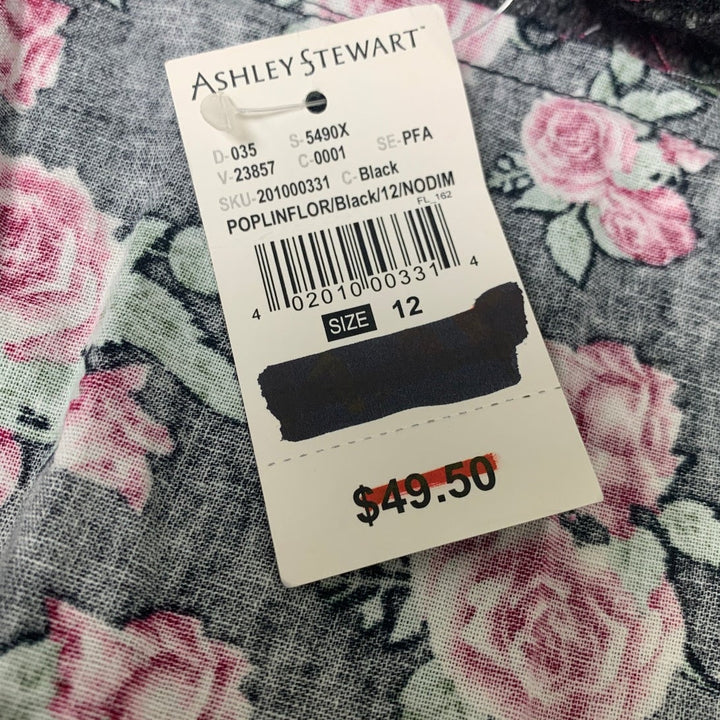 NWT New Ashley Stewart Womens Size 12 Floral Back Tie Tiered Half Sleeve Top
