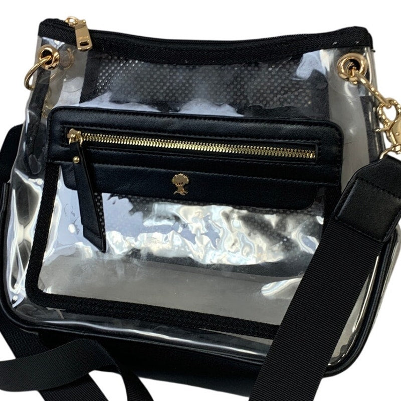 Womens Clear Black Trim Multi Zip Pocket Crossbody Stadium Events Crossbocy Bag