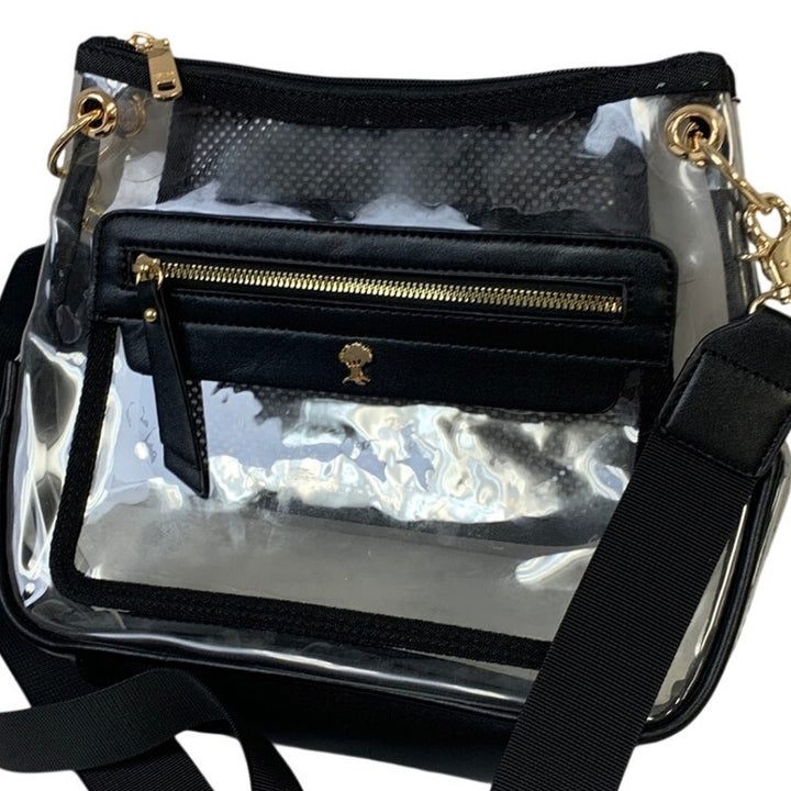 Womens Clear Black Trim Multi Zip Pocket Crossbody Stadium Events Crossbocy Bag