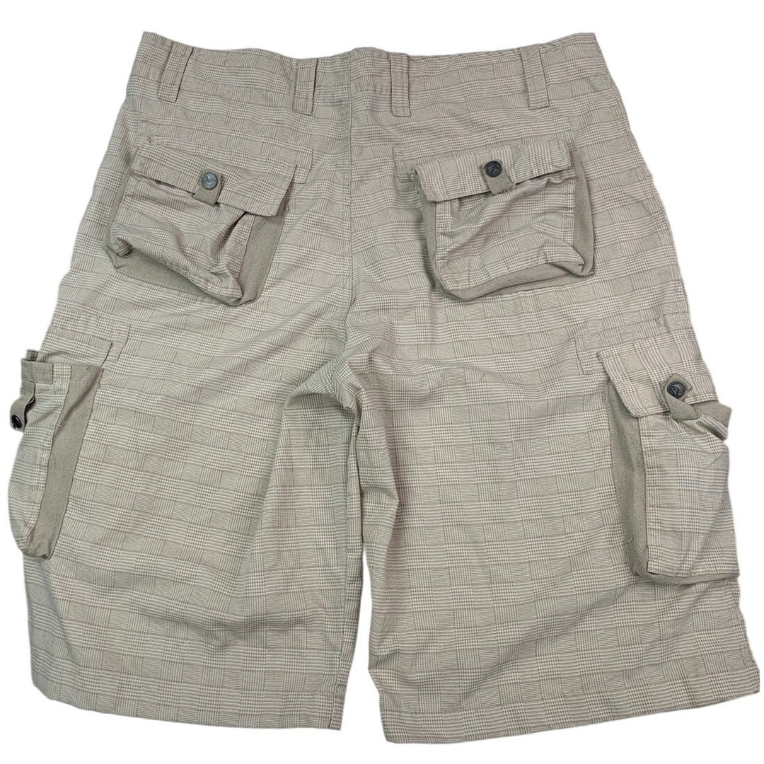 G-Net Mens Size 40 Cotton Khaki Plaid Long Bermuda Cargo Shorts w Pockets