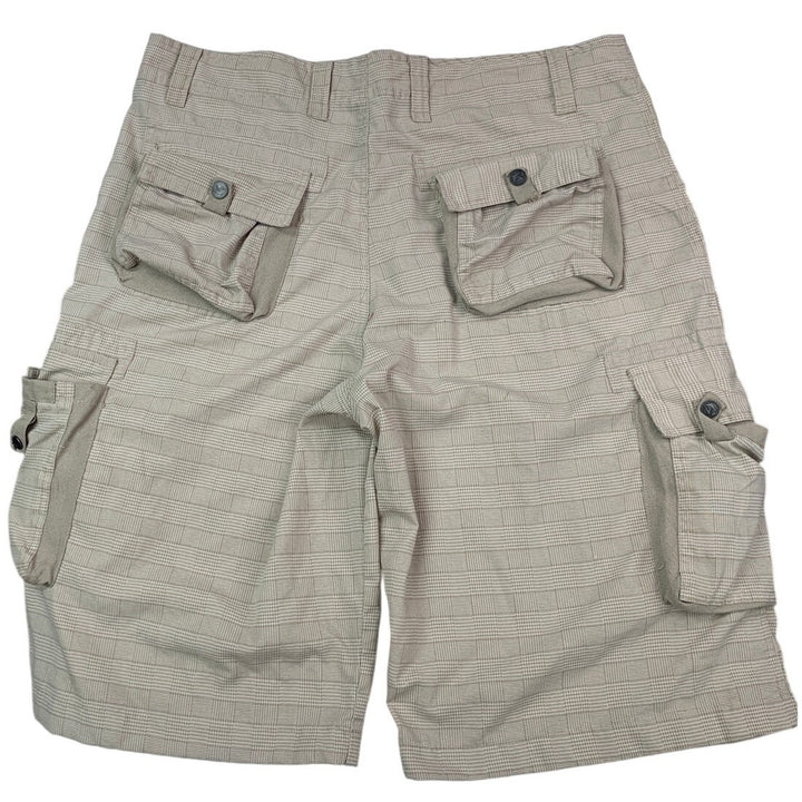 G-Net Mens Size 40 Cotton Khaki Plaid Long Bermuda Cargo Shorts w Pockets