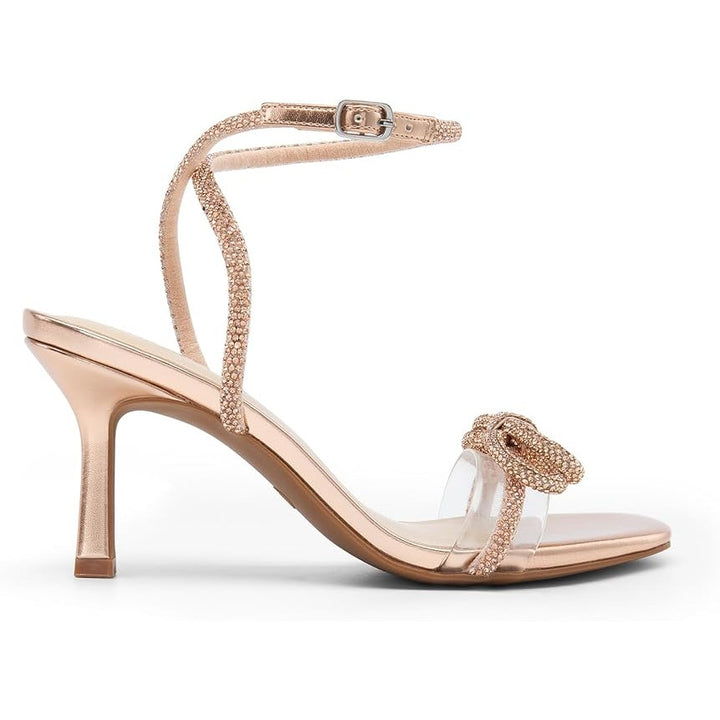 Dream Pairs Womens Size 10 Champagne Shiny Bow Open Toe Clear Strap 3.5" Heels