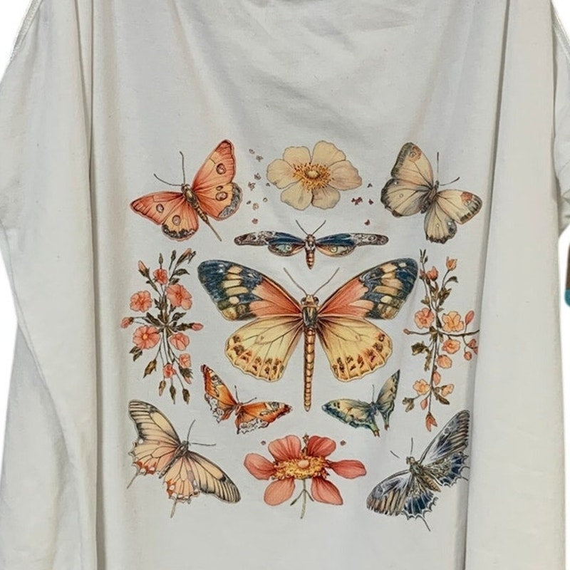 New Hand Printed Women 3X Vintage Floral Butterfly Dragonfly Thin Strap Tank Top