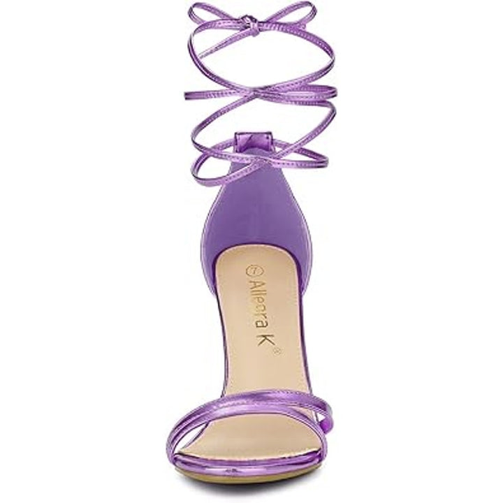 New Allegra K Womens Size 8.5 Purple Open Toe Lace Up Stiletto 4" Heels Sandals