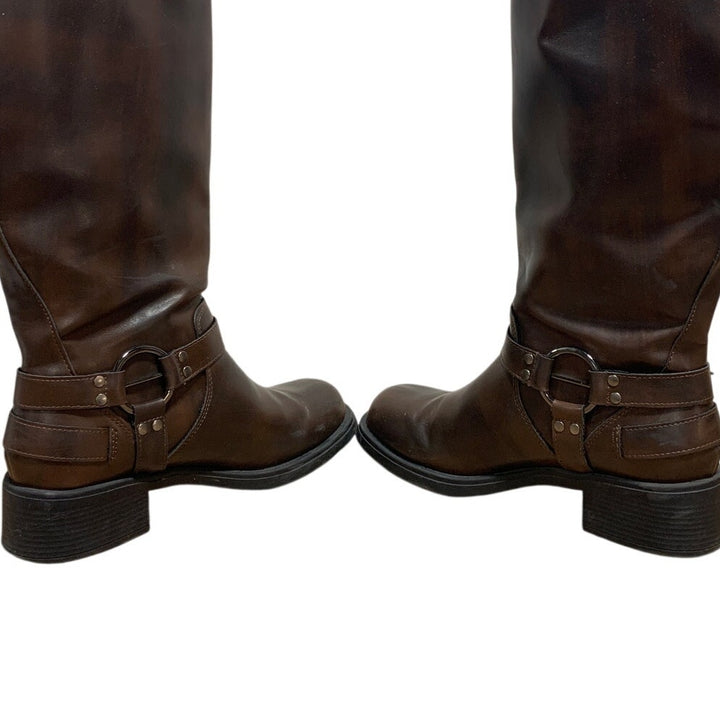 Aminugal Womens Size 9 Brown 1.5" Heels Knee High Boots Round Closed Toe Shoes