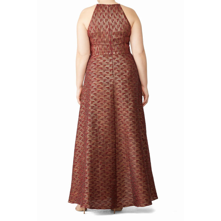 Badgley Mischka 18 Tall Ruby Metallic Gold Hi Low Leg Slit Halter Dress Gown