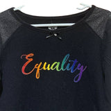 Hand Printed Upcycled Child Medium Equality Rainbow Pride Long Sleeve Tee