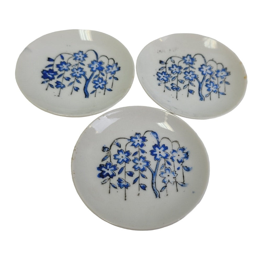 Vintage Mini Ceramic Doll Teapot Teacup Plates Creamer Cups Blue Floral Set