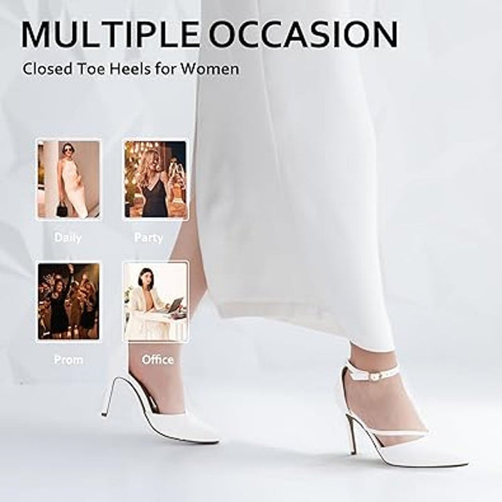 Idifu Womens 5.5 White 3.5" Stiletto Heel Pointed Closed Toe Ankle Strap Shoes
