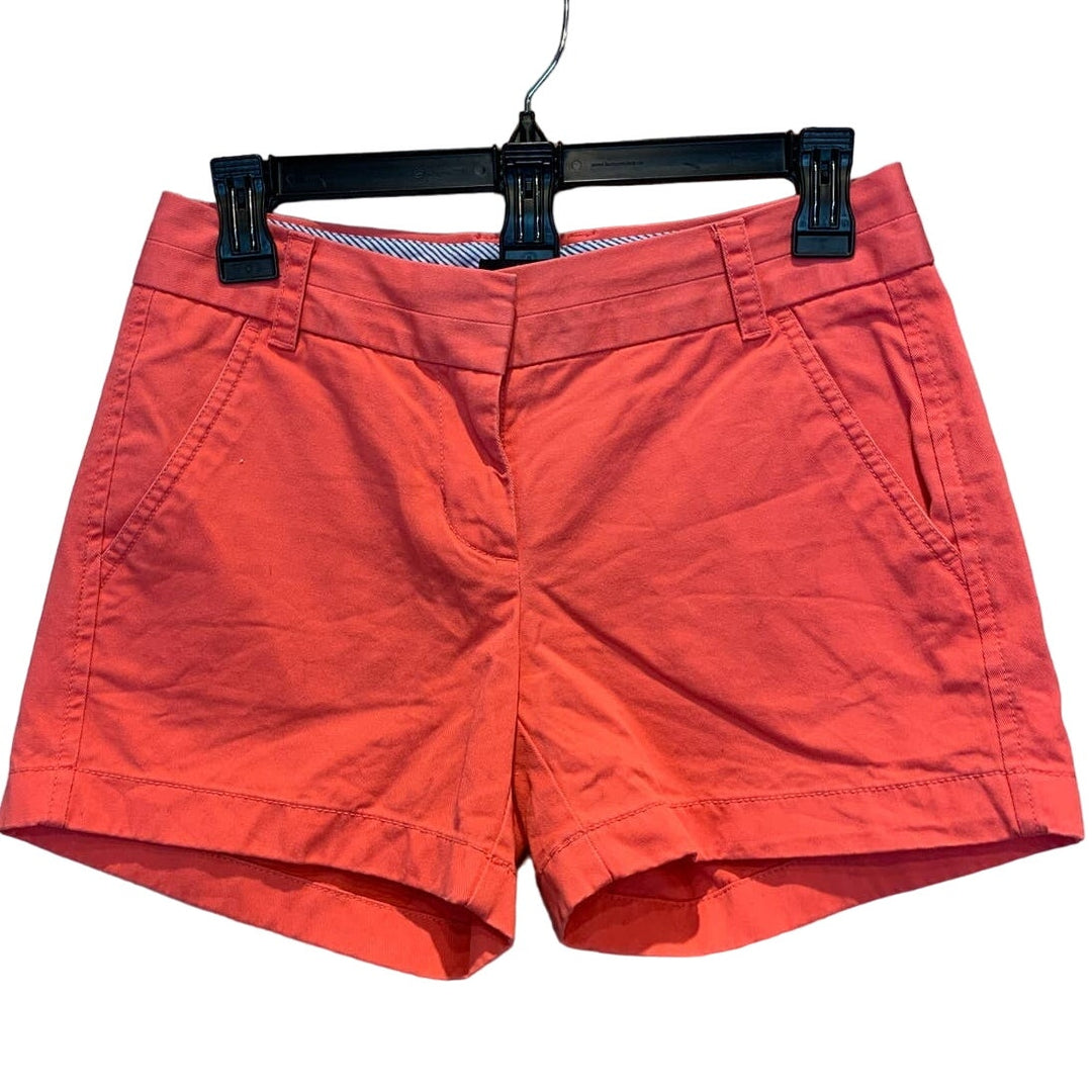 J Crew Size 00 Coral Pink 100% Cotton Chino Short Shorts w Back Pockets