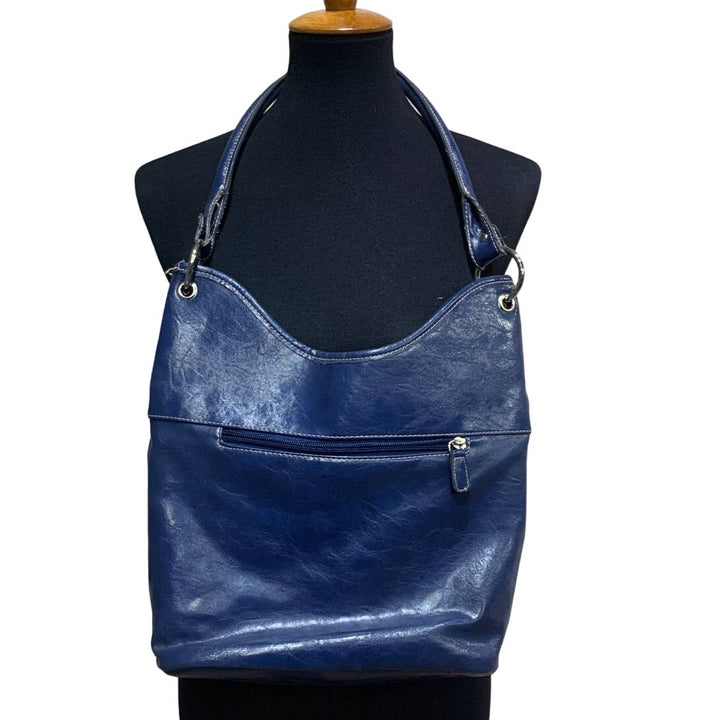 Croft &amp; Barrow Faux Leather Single Strap Blue Handbag Purse w Lots of Pockets
