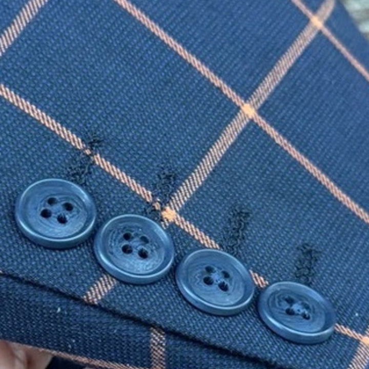 NWT New WD-NY Mens Large Navy Blue Orange Plaid 2 Button PolyCotton Blazer