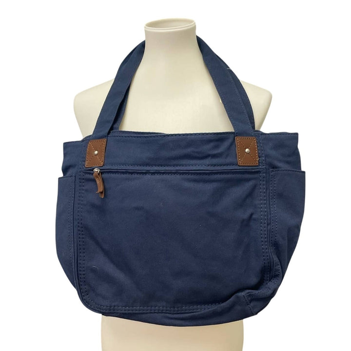 Faded Glory Navy Canvas Tote with Hand-Printed Red Peony, Upcycled