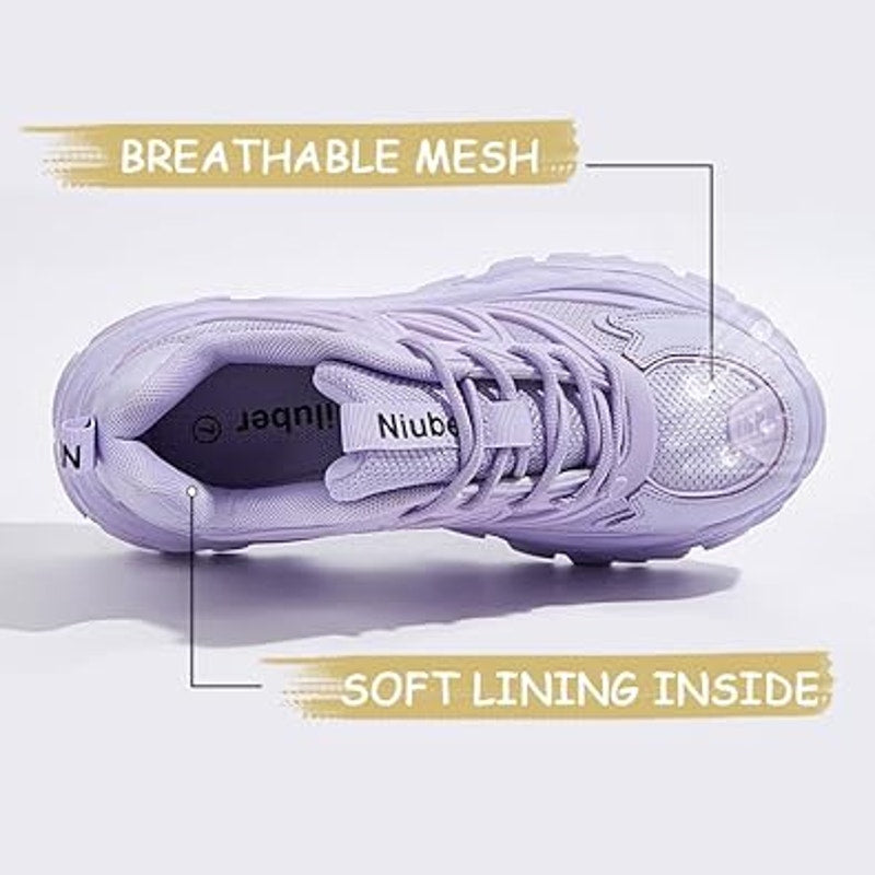 Niluber Womens Size 9 Purple Faux Leather Lace Up Chunky Platform Sheakers Shoes
