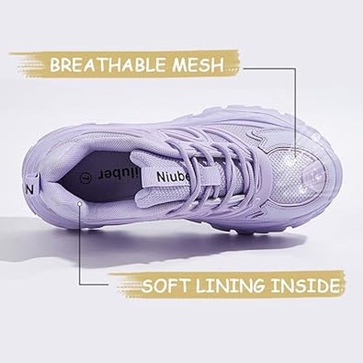 Niluber Womens Size 9 Purple Faux Leather Lace Up Chunky Platform Sheakers Shoes