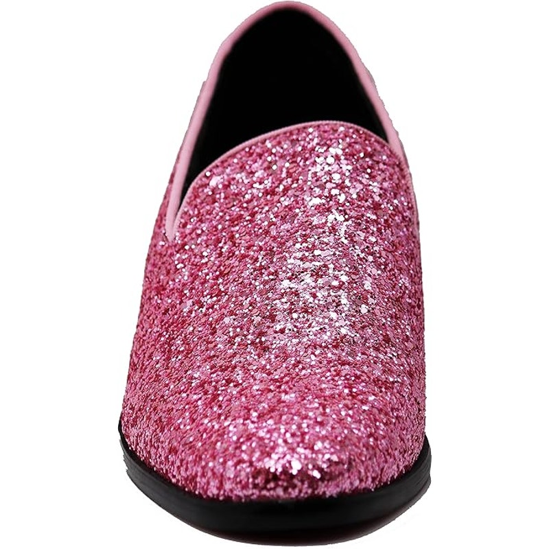 Men Size 12 Pink Glitter Vintage Style Dress Slip On Classic Tuxedo Loafer Shoes