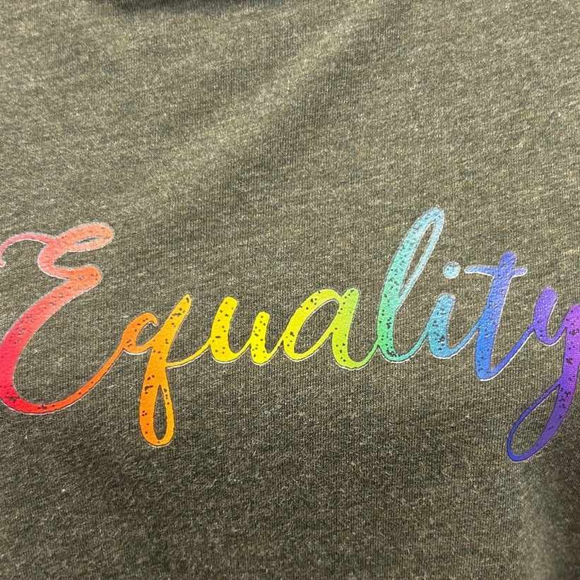 Hand Printed Womens Small Upcycled June Pride Month Rainbow Equality Crew Tee