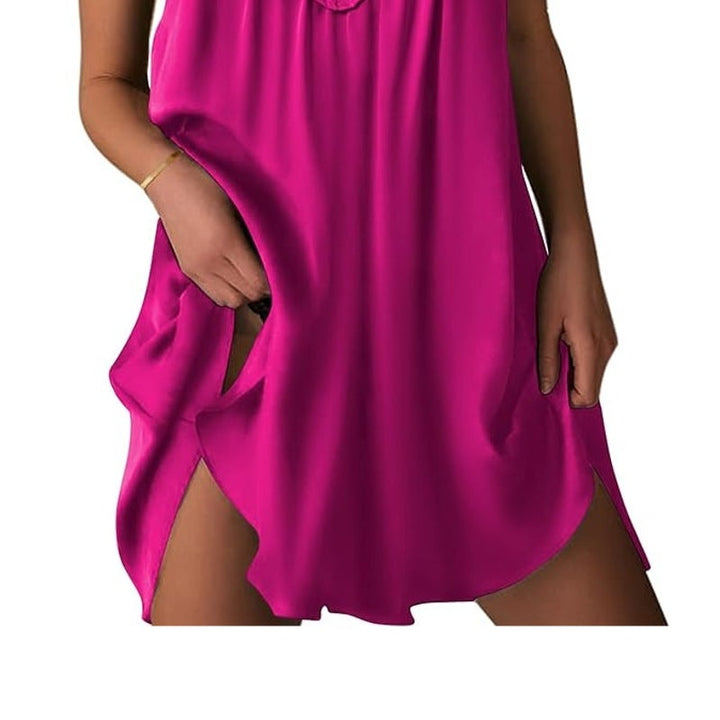 NWT New Ekouaer Womens Medium Magenta Lace Sleeveless V Neck Sleepwear Nightgown