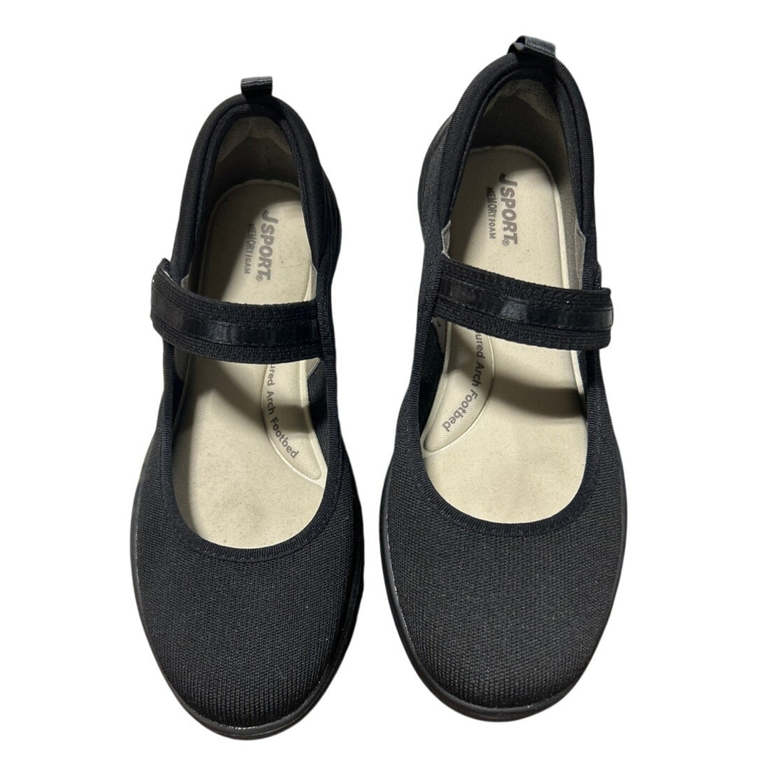 New JSport Womens Size 7 Black Fabric Hook Loop Closure Melody Mary Jane Shoes