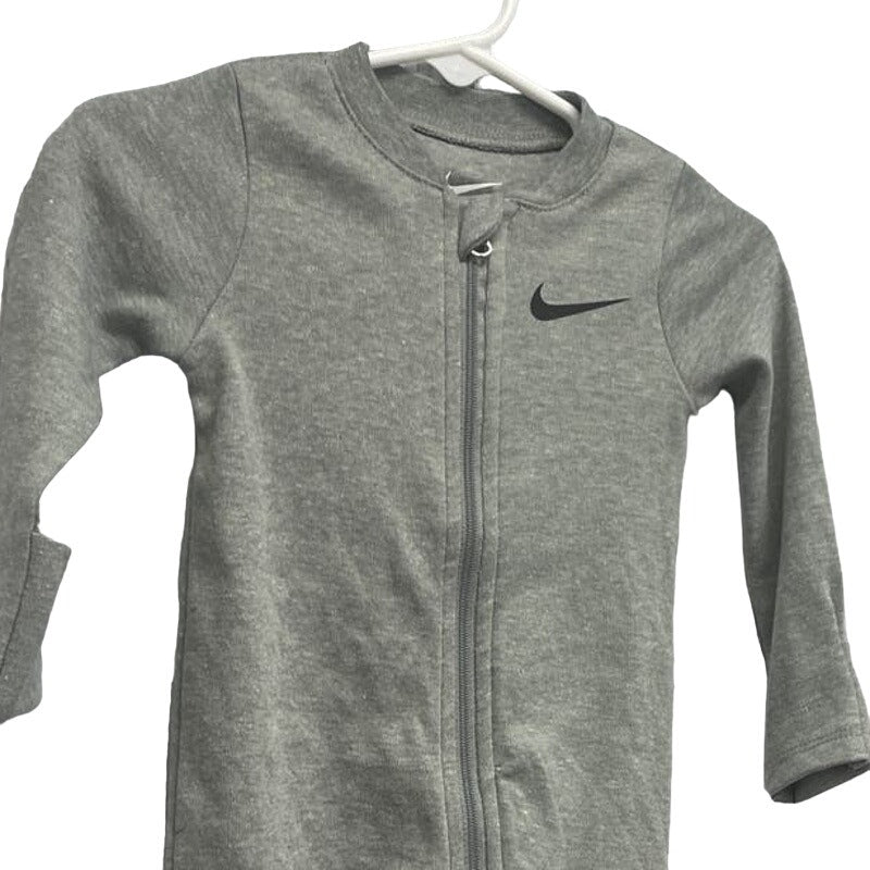 New Nike Baby Infant Zip Up Gray Unisex One Piece Long Sleeve Sleeper Bodysuit