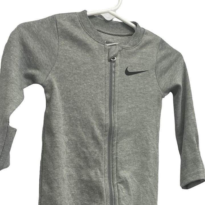 New Nike Baby Infant Zip Up Gray Unisex One Piece Long Sleeve Sleeper Bodysuit