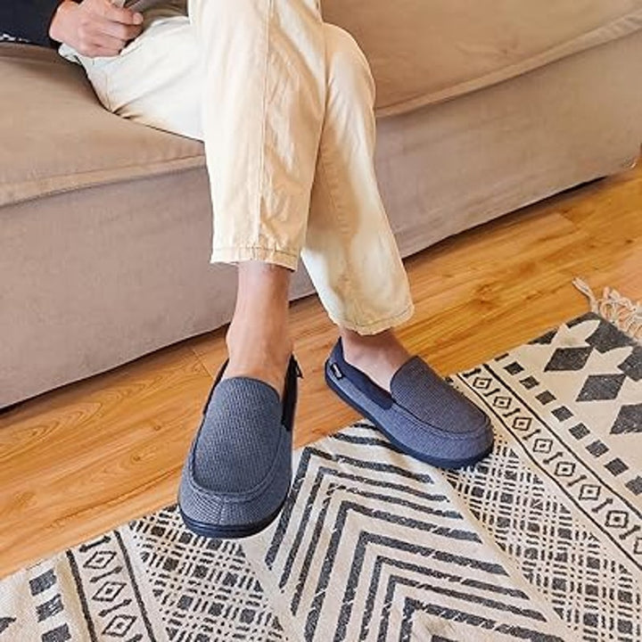 New HomeTop Mens 11 Denim Blue Memory Foam Non Slip Machine Washable Slippers