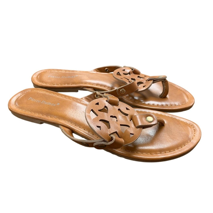 Pierre Dumas Womens Size 6.5 Brown Sandals Faux Leather Open Round Toe Shoes