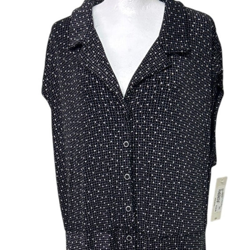 NWT New Vikki VI Womens 2X Sleeveless Front Button Square Dot Pattern Midi Dress