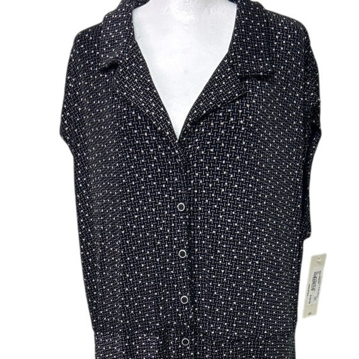 NWT New Vikki VI Womens 2X Sleeveless Front Button Square Dot Pattern Midi Dress