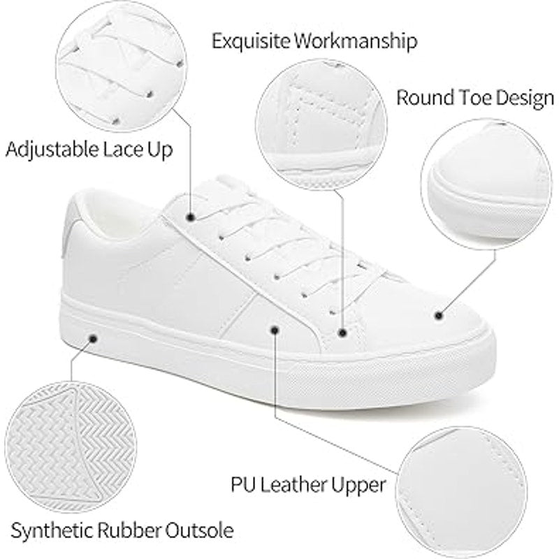 Adokoo Womens Size 7.5 White Faux Leather Classic Low Top Lace Up Sneaker Shoes