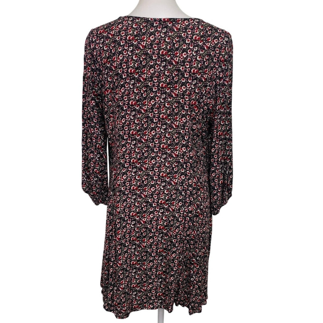 Staccato Womens Large Floral Long Sleeve Front Button V Neck Flowy Sheath Dress