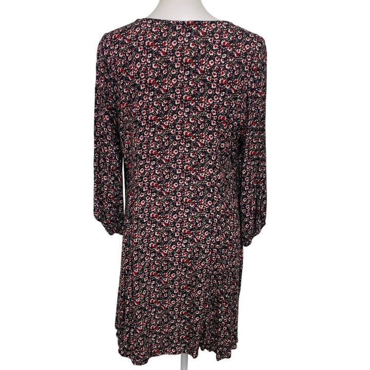 Staccato Womens Large Floral Long Sleeve Front Button V Neck Flowy Sheath Dress
