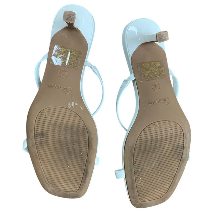 Shoe Land Womens Size 7 White Open Toe Slide On 3" Kitten Heel Dressy Shoes