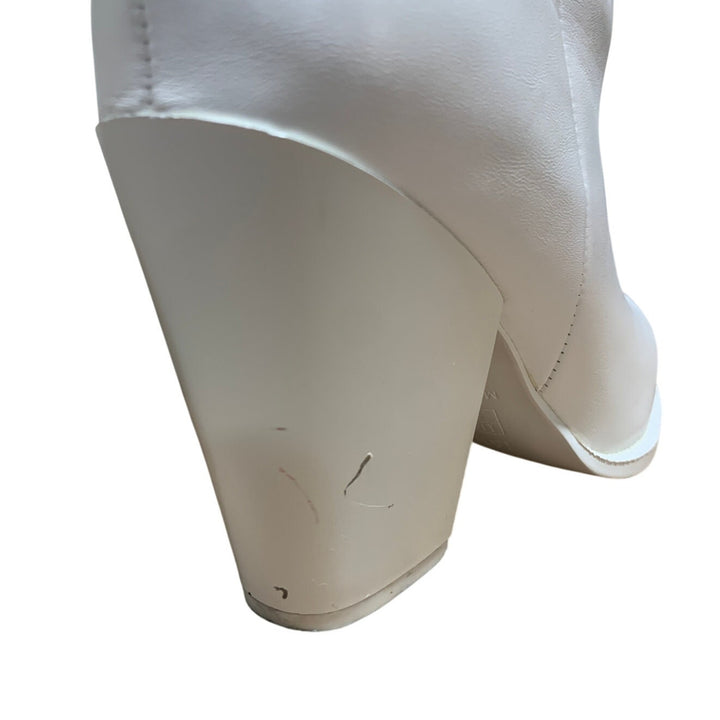 Isnom Womens Size 9 White Faux Leather 4" Heel Knee High Cowboy Western Boots
