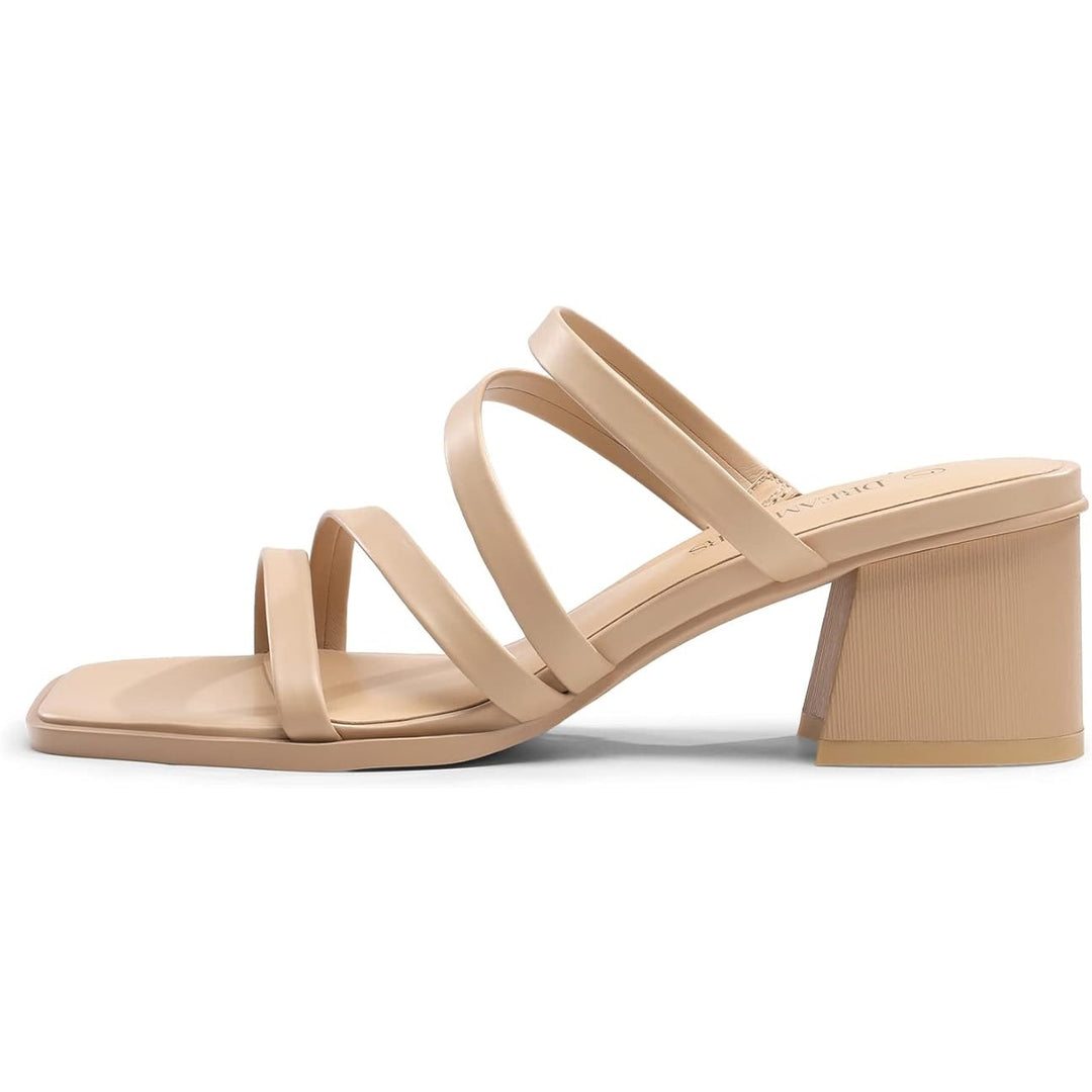 Dream Pair Womens 7 Nude Tan Open Toe Low Block Heel Strappy Sandals Dress Shoes