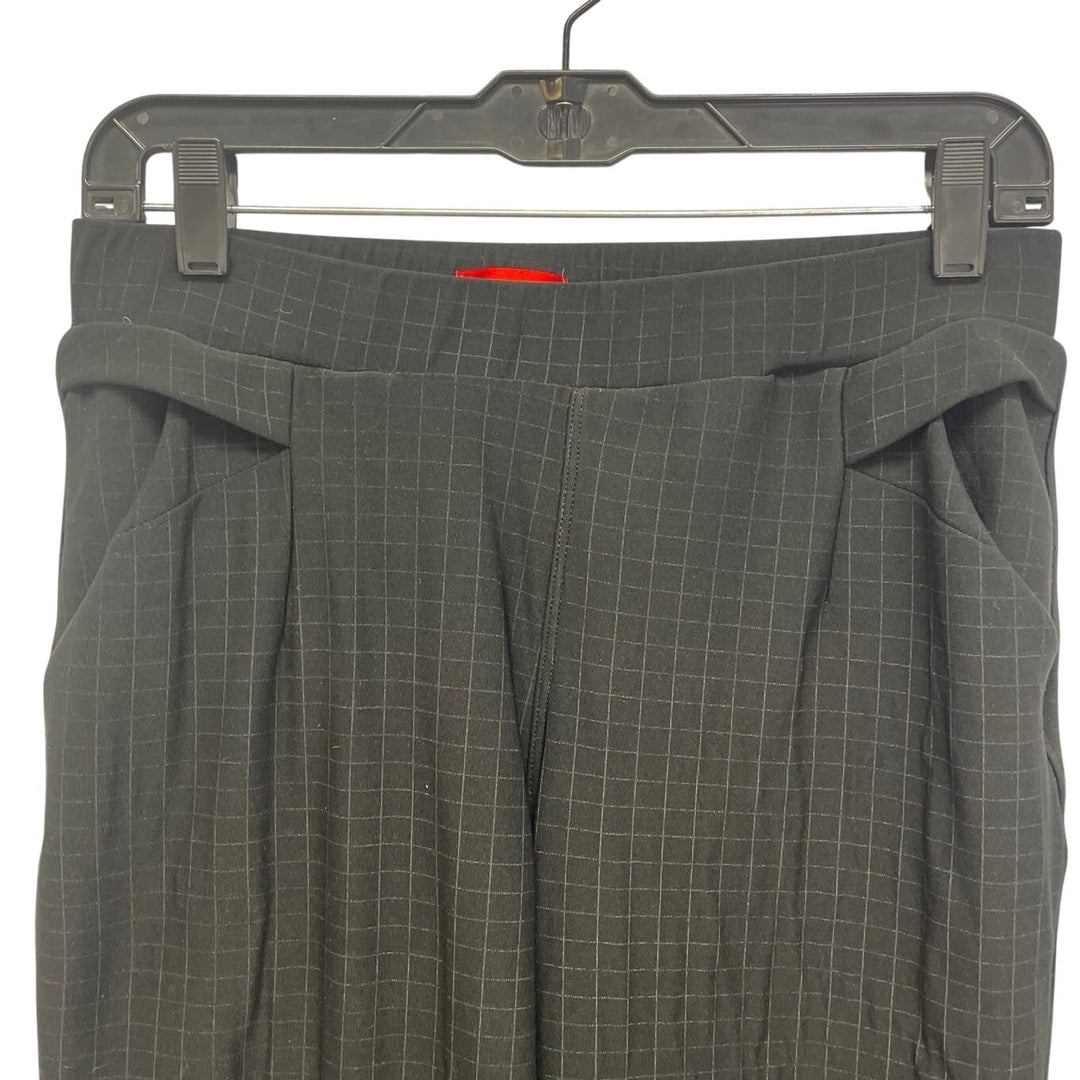 Womens Size Medium Elastic Waist Pull On Black White Square Grid Plaid Pants
