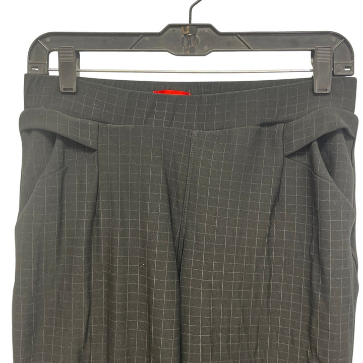 Womens Size Medium Elastic Waist Pull On Black White Square Grid Plaid Pants
