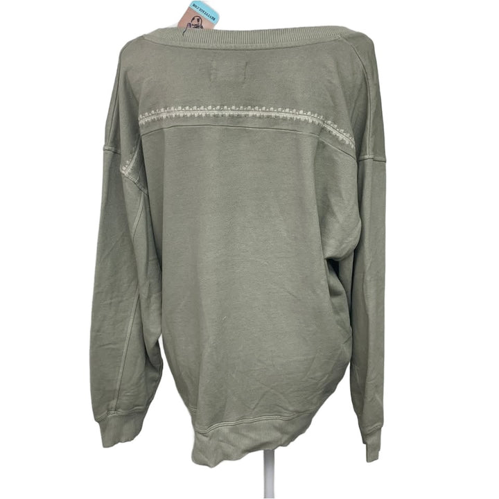 New Hand Printed Upcycled Womens Medium Orchid Flower Deep V Neck Sweatshirt