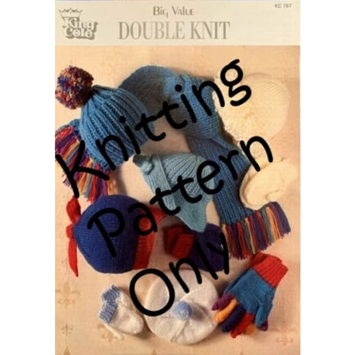 New King Cole KC767 Big Value DK Child Hat Scarf Mitten Gloves Knitting Pattern