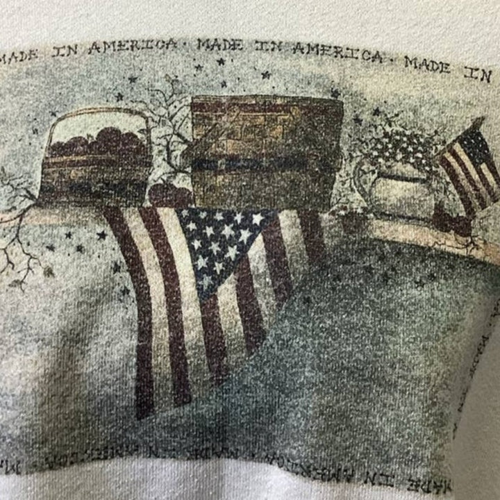 Vintage Hanes Heavyweight XL Americana USA Flag CrewNeck Cotton Blend Sweatshirt