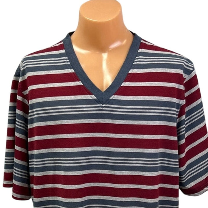 Swiss Cross Mens 3XL Multi Striped 100% Polyester V Neck Short Sleeve Tee Shirt