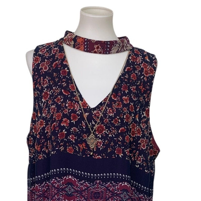 By &amp; By Womens XXL Sleeveless Keyhole Lined Floral Sheath Dress w Necklace