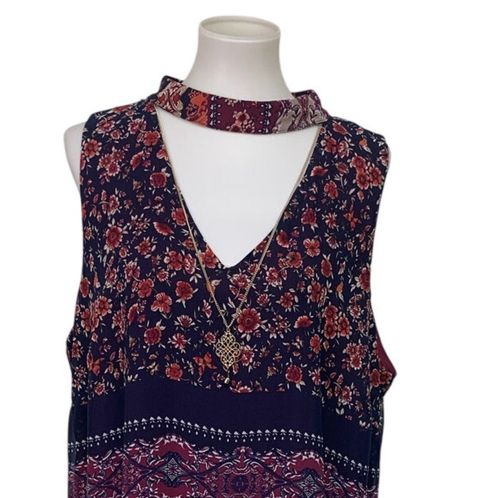 By &amp; By Womens XXL Sleeveless Keyhole Lined Floral Sheath Dress w Necklace