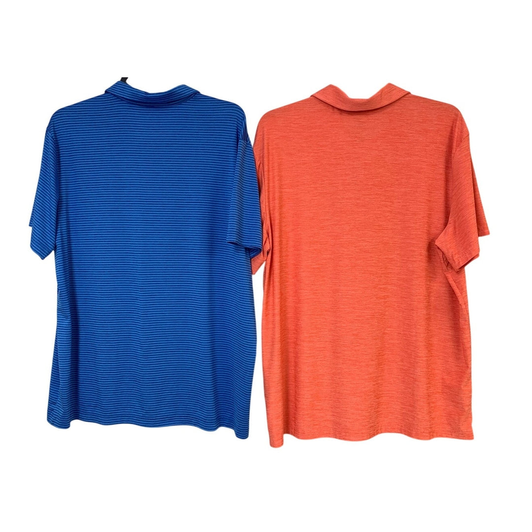 Lot of 2 Performance Polo Blue Orange XXL Striped Heathered Short Sleeve Shirts