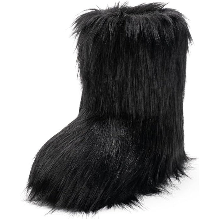 IXU Womens Size 8.5 Black Faux Furry Round Toe Winter Comfy Plush Warm Boots