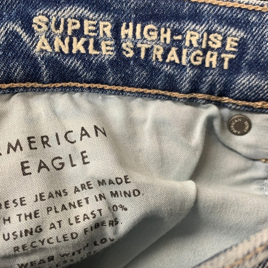 New American Eagle Womens 10 Super High Rise Ankle Straight Denim Blue Jeans