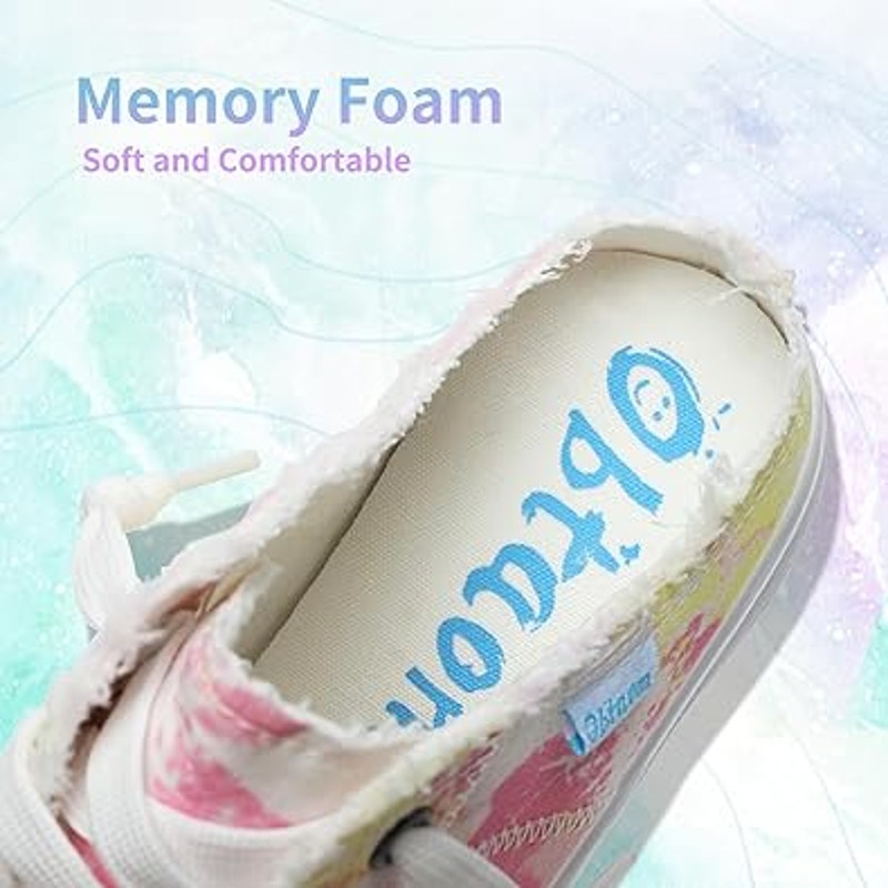 Obtaom Womens Size 8 Pink Yellow Slide On Canvas Memory Foam Mules Sneaker Shoes