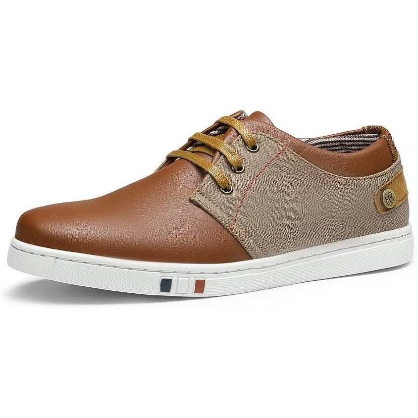 Bruno Marc Mens Size 6.5 Brown Faux Leather Canvas Lace Up Casual Sneaker Shoes