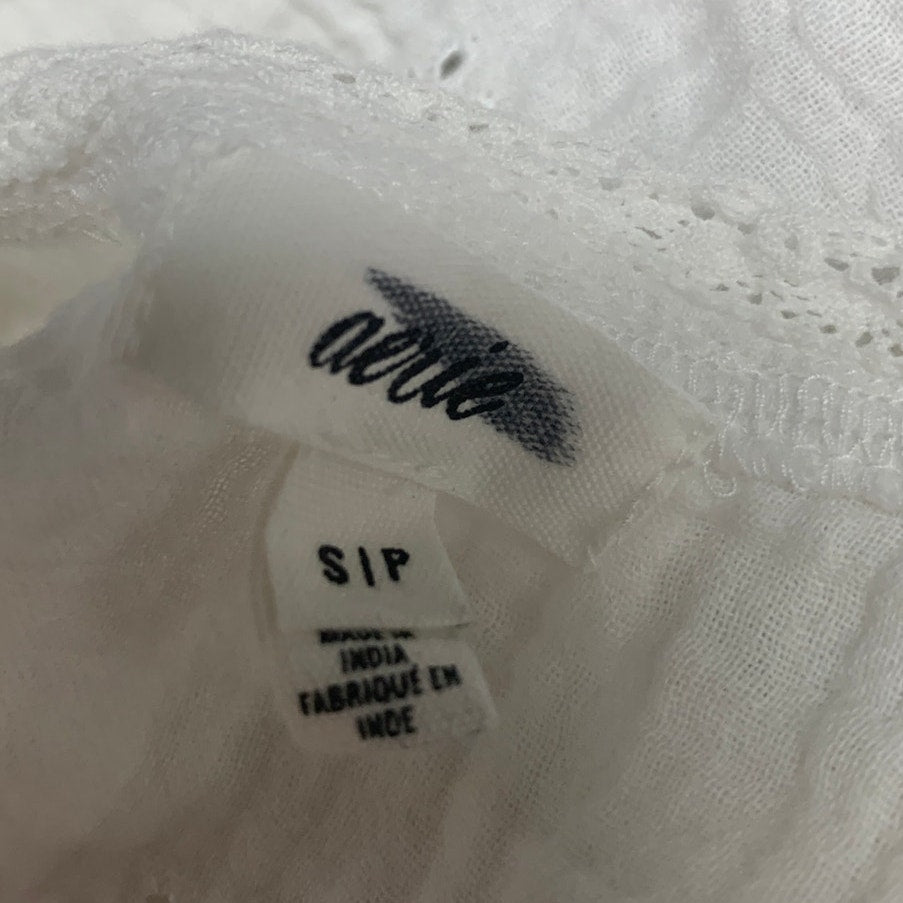 New Aerie Womens Small White Ruffle Sleeve Lace Floral Cottage Front Button Top