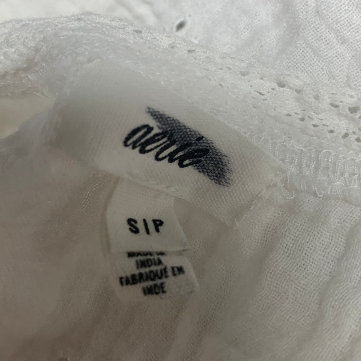 New Aerie Womens Small White Ruffle Sleeve Lace Floral Cottage Front Button Top
